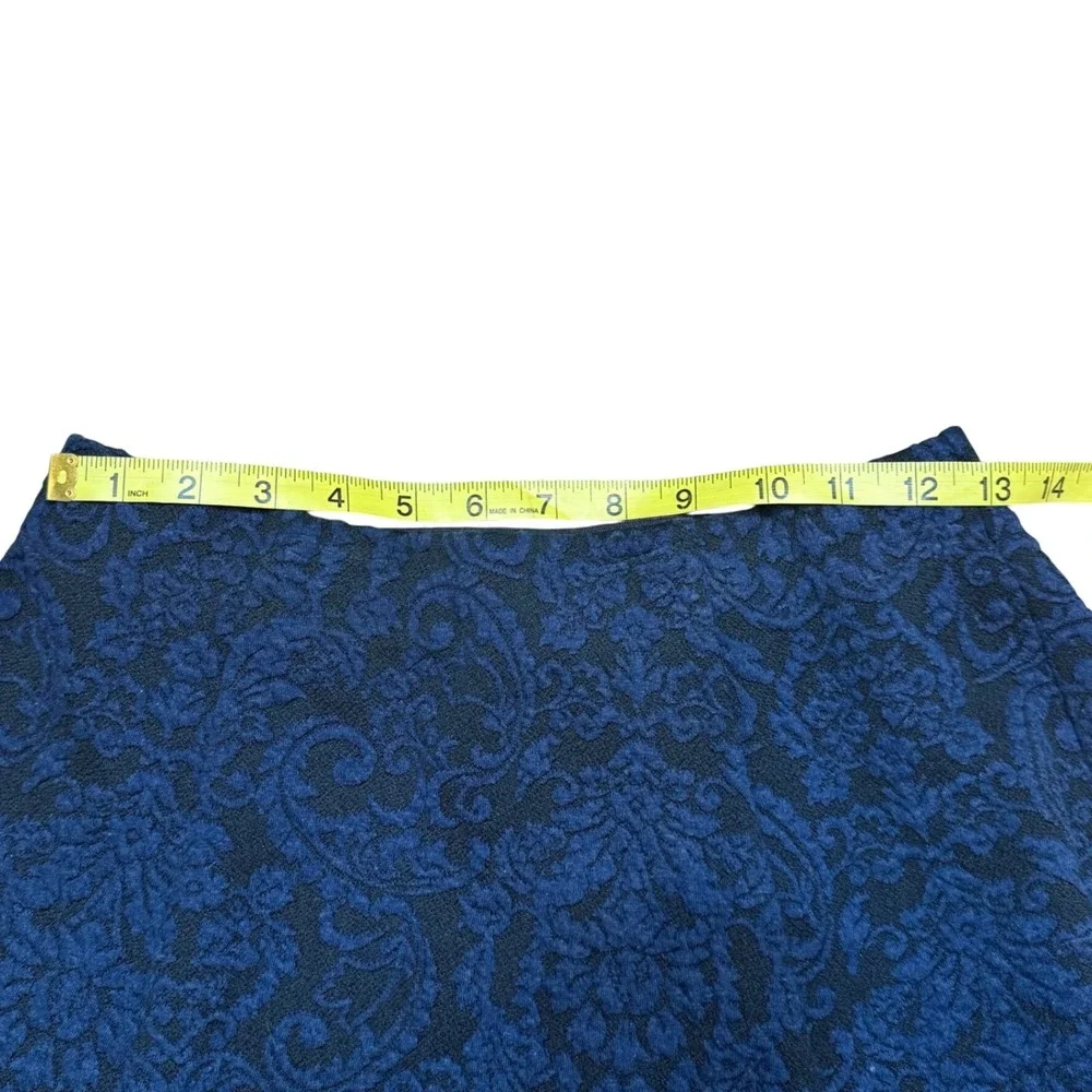 Maeve Anthropologie‎ Navy Blue Black Damask Jacquard A-Line Skater Skirt Small